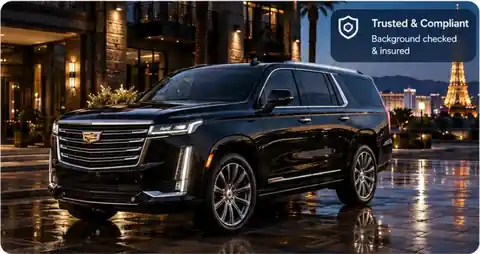 Black Cadillac Escalade in an upscale Las Vegas arrival setting